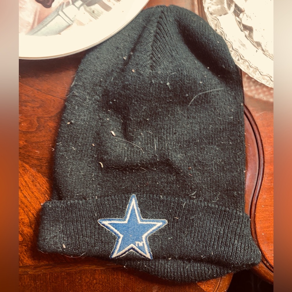 Black Knit Beanie with Blue Star Emblem